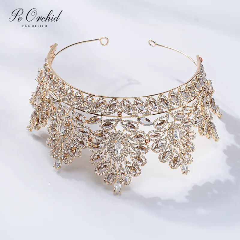 PEORCHID стразы, свадебная корона, серебро, шампанское, золото, свадебная корона, ободок для волос, тиара, Кристальные украшения для волос, Женские аксессуары