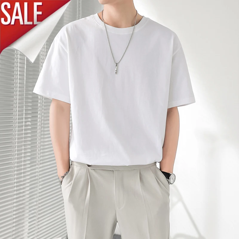 Футболка мужская хлопковая прямая брендовая однотонная короткая рубашка