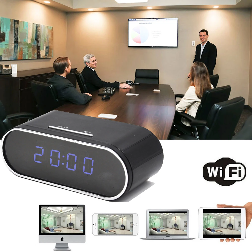

HD 1080P WiFi Clock Mini Camera IP P2P IR Night Vision Wifi Table Alarm Setting Remote Monitor Micro Home Camera