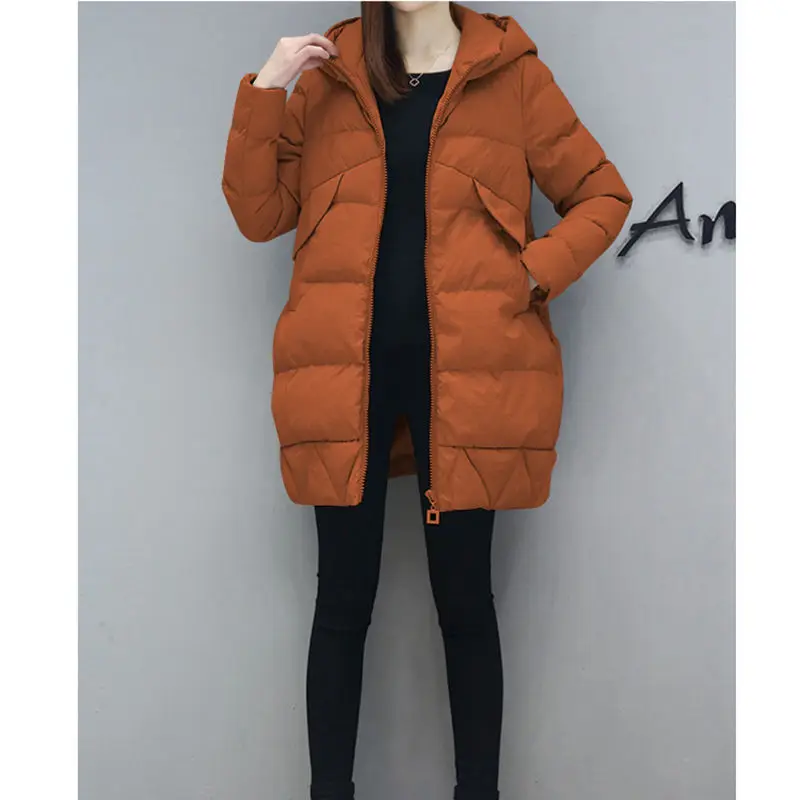 Женская теплая толстая зимняя куртка, Женская парка, осеннее пальто размера плюс, верхняя одежда, стеганая Осенняя Корейская длинная куртка с капюшоном