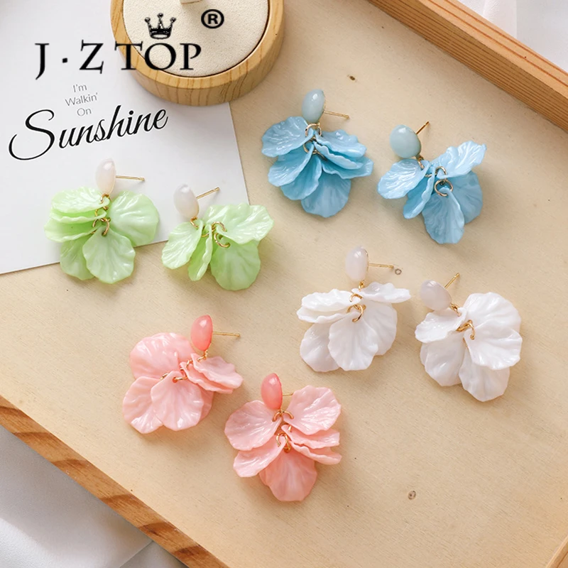 

Women Multicolor Flower Stud Earrings Multilayer Short Paragraph Petal Tassel Earring Female Simple Sweet Acrylic Earings