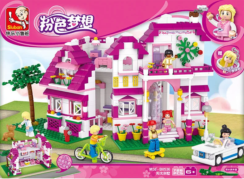 SLUBAN 0536 строительные блоки серия Розовая мечта солнечная вилла детские развивающие собранные игрушки подарок