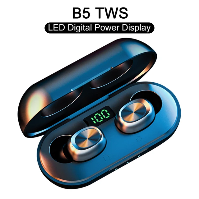 US $9.61 B5 TWS 5.0 Bluetooth Earphone Mini Wireless Headset Touch Control Noise Cancelling LED Power Displa