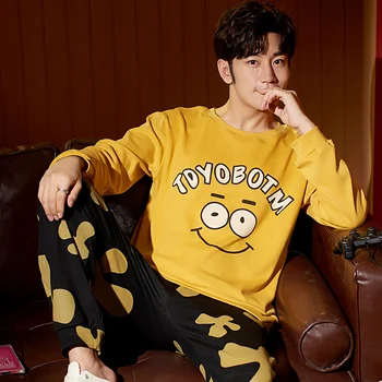 

Free Shipping Spring And Autumn Mens Pyjamas Sets Cotton Pajamas Long-sleeve Casual Men Pajama Set Plus Size L-3XL Sleepwear