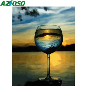

AZQSD DIY Adult Number Painting Cup Home Decoration Acrylic Paint Paint By Number Landscape On Canvas Unframe Handpainted Gift
