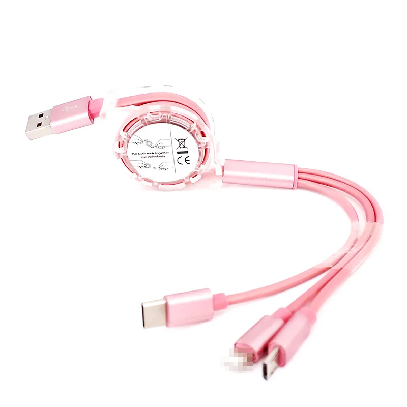 3 в 1 usb type C Micro USB кабель для iPhone 11 Pro MAX type-c для samsung S8 S9+ Plus зарядный кабель Быстрая зарядка USB C кабель - Цвет: Розовый