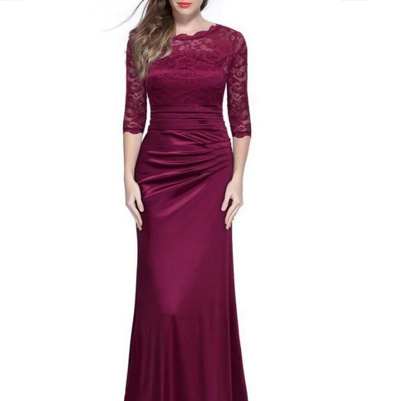 Robe ceremonie femme, черное, фиолетовое, торжественное платье, женское, элегантное, 3/4 рукав, кружево, пэчворк, сатин, длина до пола, платье для девушек, платья