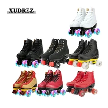 Roller Skates Women Men Cowhide Skating Shoes Sliding Quad Sneakers Beginer patins 2 Row Adult Skate Shoes patines