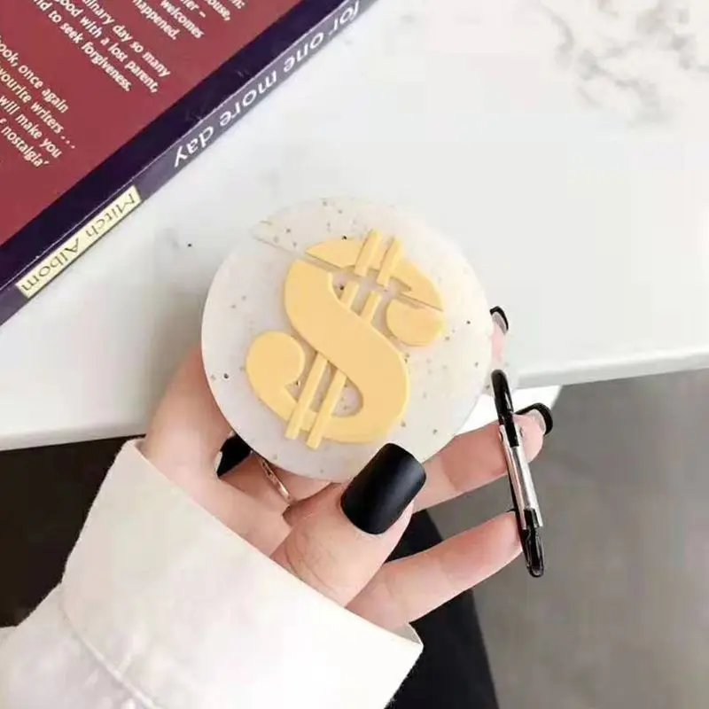 Coin Money Style Protective Case Silicone Cover with Carabiner for Airpods 1/2 for smart watch