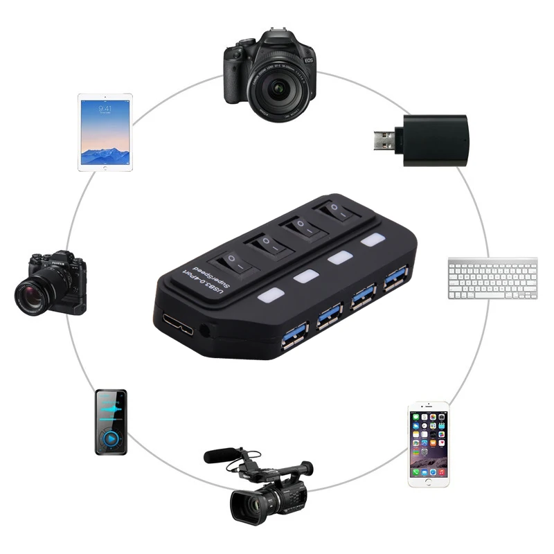USB 3,0 концентратор 4 порта с светодиодный зарядное устройство питания несколько USB Высокоскоростной разветвитель 5 Гбит/с USB-HUB адаптер для ПК планшетный компьютер