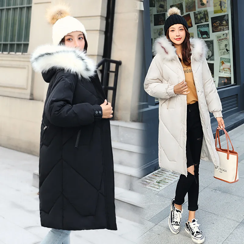 

2019 Autumn And Winter New Style Korean-style Winter Coat Women's Large Fur Collar Slim Fit Cotton-padded Clothes Women's Large