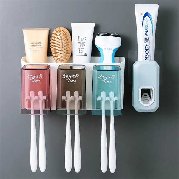 3cups toothpaste Xiaomi Mijia Youpin Ванная комната Зубная щетка стойка Бесплатный удар зубная паста настенное крепление щетка чашка набор умный дом Мода - Цвет: 3cups toothpaste