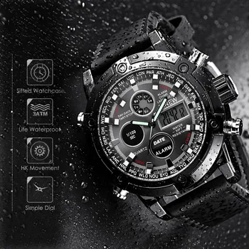 

Fashion Brand Watche Luxury Dual Movt Men's Leather Quarz Analog Digital LED Sport Wrist Watch relogio masculino часы мужские