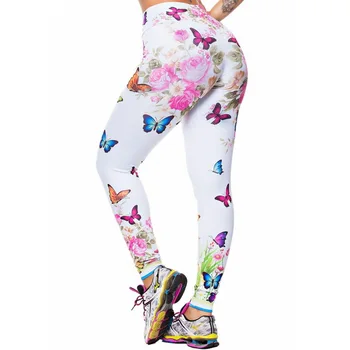 

2020 Spring And Summer Fashion Women's Sports Leggings Colorful Butterfly Peony Printed Slim Fit Leggings Women's S-3XL