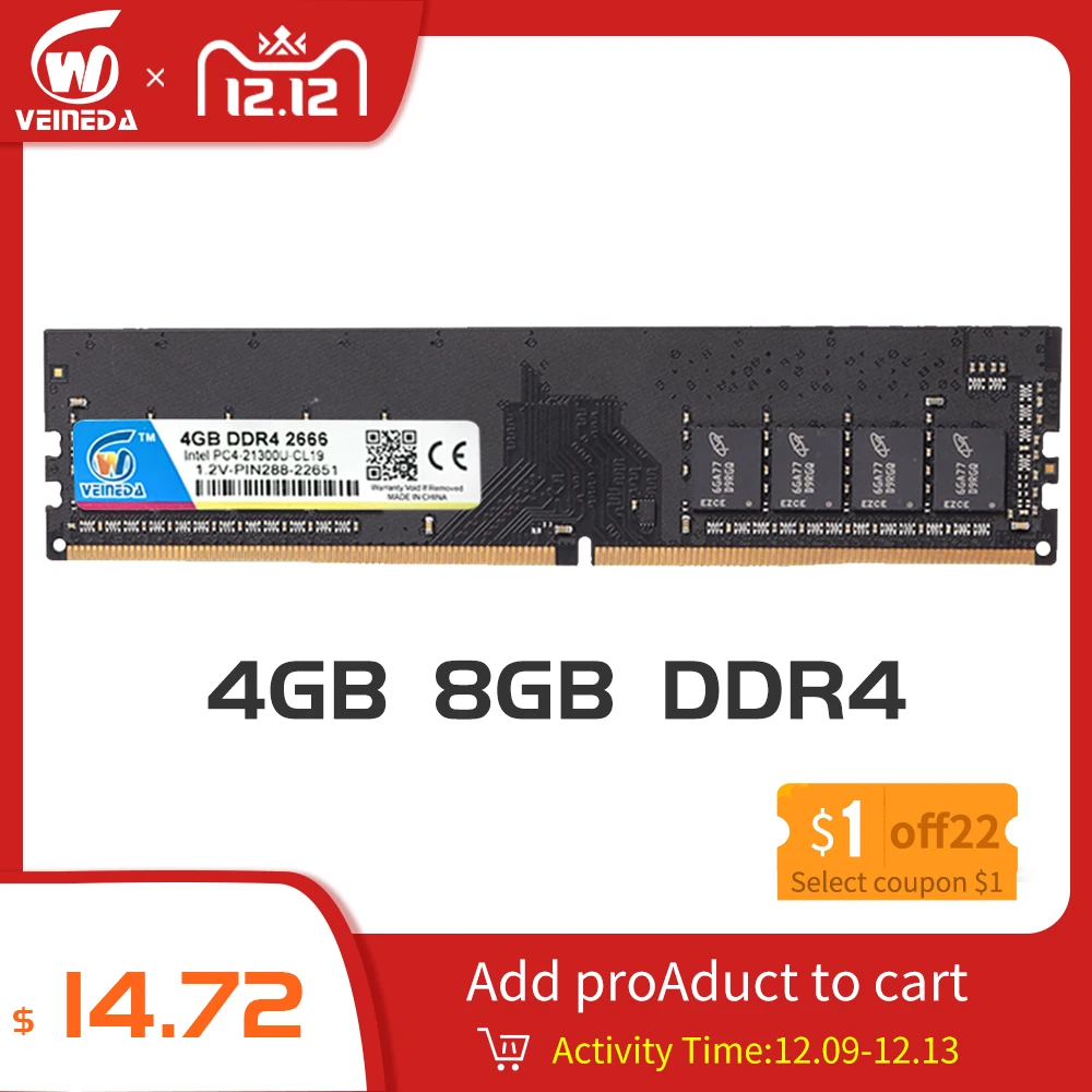 Skup VEINEDA Dimm Ram DDR4 4GB PC4 17000 pamięć Ram ddr 4 2133 dla Intel AMD DeskPC Mobo ddr4 4 gb 284pin