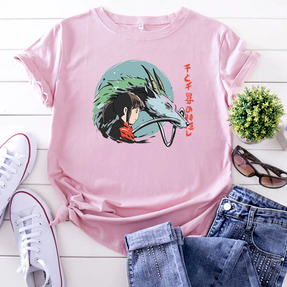 

T Shirt Spirited Away Japan Anime Cartoon Printing Women'S T-Shirts Fashion Solid Color T Shirts Woman Cotton Vintage Tee Shirts
