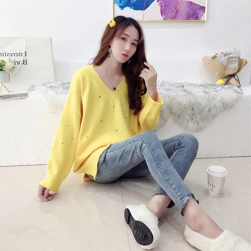

2019 Autumn And Winter New Style Long Sleeve Women's Simple Loose-Fit Sweater Solid Color Underwear Low round Neck Base Shirt Th