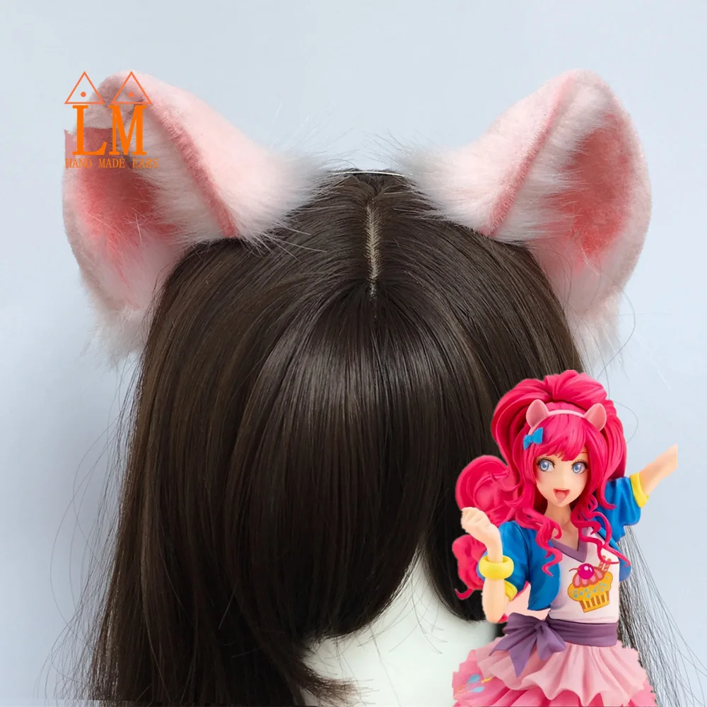 

Hand Made Work Pink Cat Fox Ears Hair Hoop Headwear Costume Accessories Custom Made For Cosplay Game Party Set