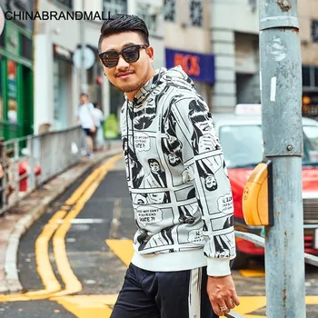 

super Brand Big size Tide Fat Man Trend Leisure Loose Cartoon Animation Printing Long Sleeve Sweater Male