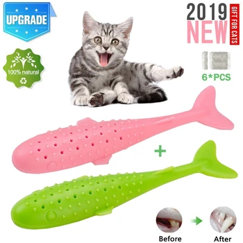 

New Pet Cat Fish Shape Toothbrush with Catnip Toys Fish of Silicone Flop Cat Teeth Cleaning Grinding Chewing Pet Toys