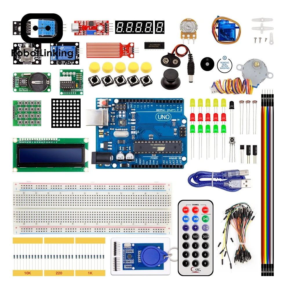 RFID стартер электронный DIY для Arduino UNO R3 обновленная версия Обучающий набор с 830 макетной платой, LCD1602 IIC IEC