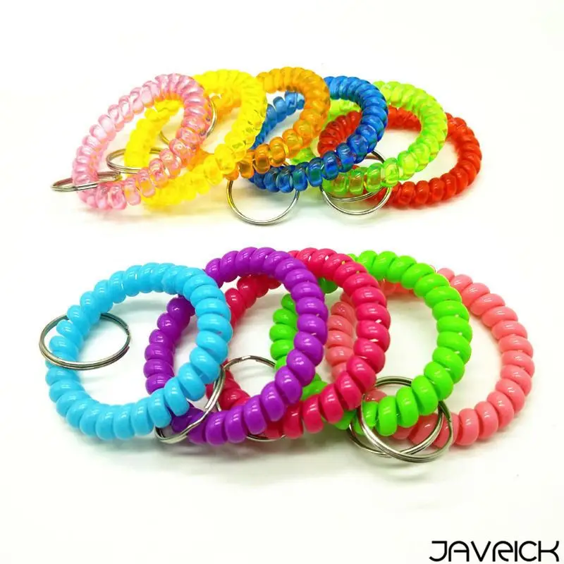 

5Pcs Mixed Wrist Coil Keychains Stretch Wristband Key Ring For Gym Pool ID Badge