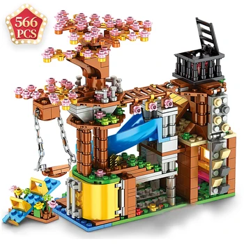 

566Pcs Technic Ideas City Blue Rider Rotating Ladder Building Blocks Friends Tree House Bricks Children Toys Christmas Gift