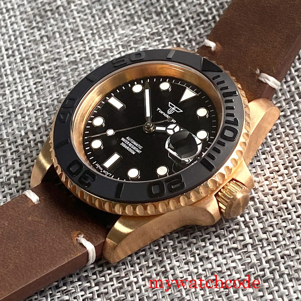 Tandorio 40mm NH35A Solid Real Cusn8 Bronze Automatic Men Watch Sapphire Crystal 200m Waterproof 120 Clicks Rotating Bezel