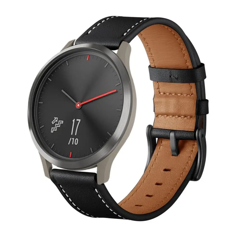 Сменные наручные часы ремешок Смарт часы кожаный ремешок для Garmin Vivoactive 3/Vivomove HR 20 мм smartWatch аксессуары - Цвет: Black
