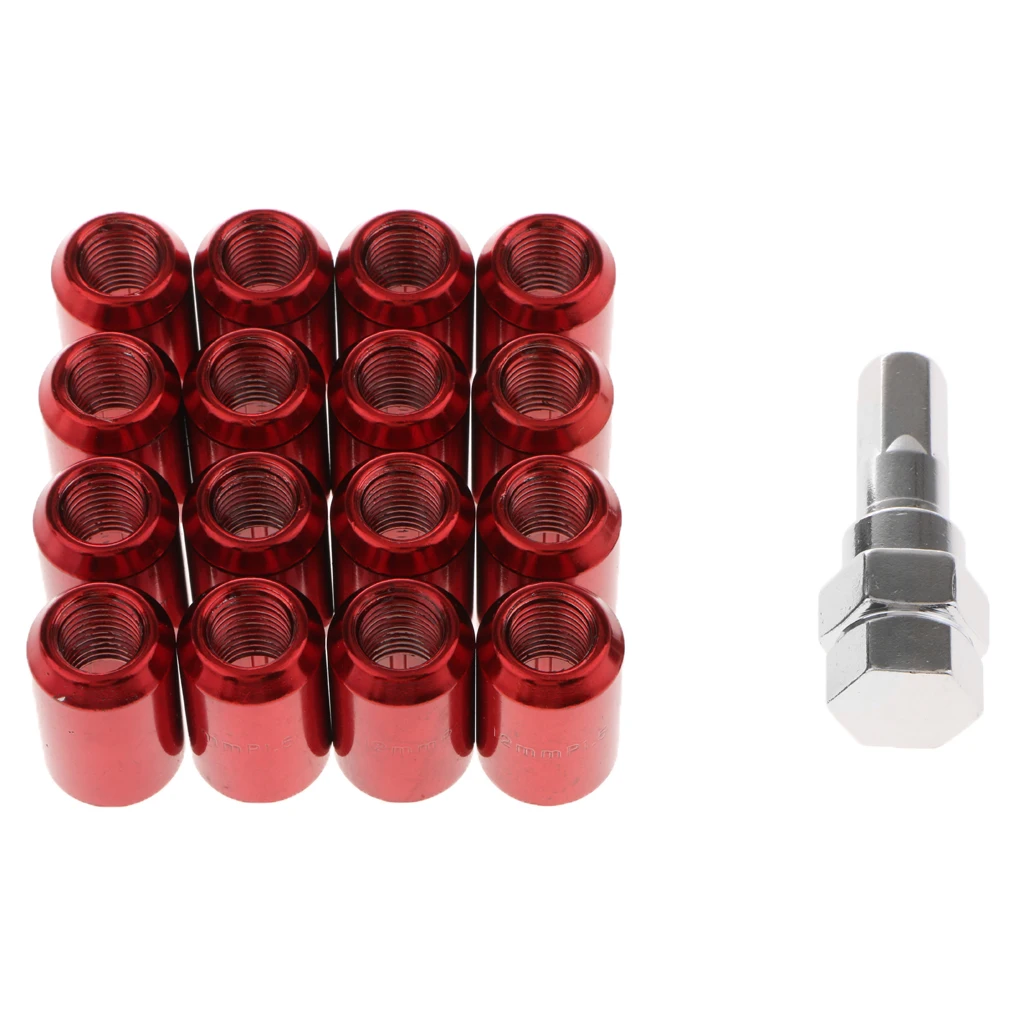 16 Pieces M12*1.5 Universal Hex Cone Anti Theft Wheel Nuts 32MM