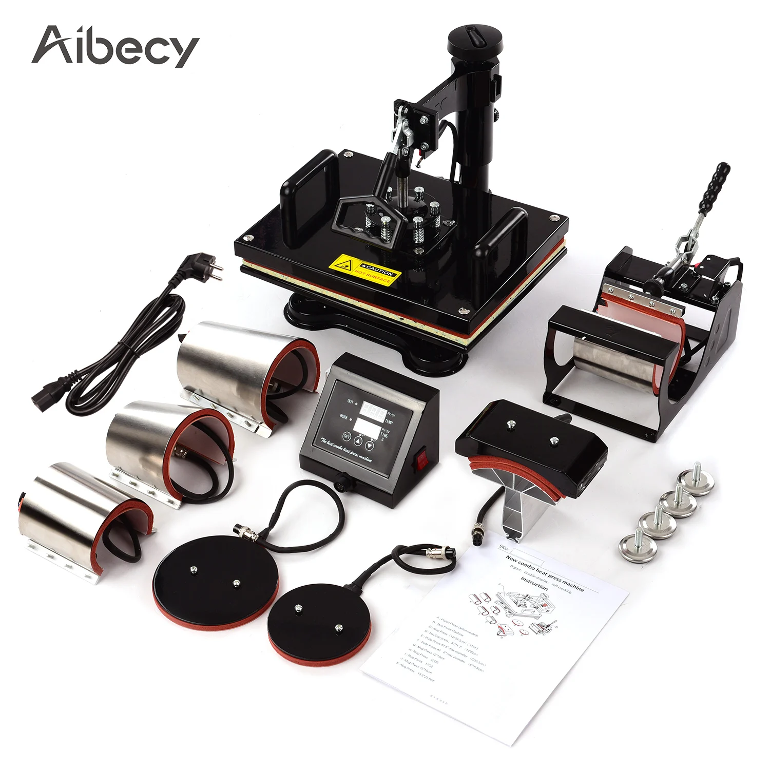 Plate Press Furgle Heat Press Machine 12x15 inch 5 in 1 T-Shirt Digital Printing Transfer Sublimation Machine 1050W with Clothes Hat//Cap Mug