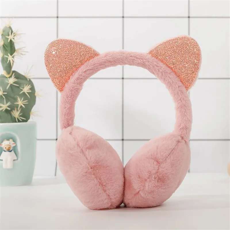 dark pink Винтажные зимние осенние искусственные меховые наушники с милым котом, наушники на уши плюшевые наушники для девочек, женские обручи для волос, блестящие наушники - Цвет: dark pink