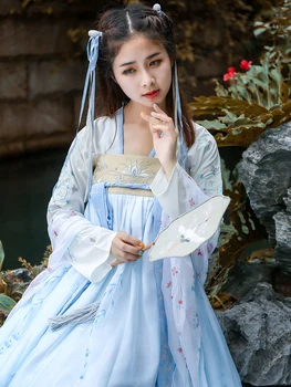 

2020 Hanfu female Chinese style costume sakura super old style improved student chest dress Cosplay Folk Long Robe Vintage Party