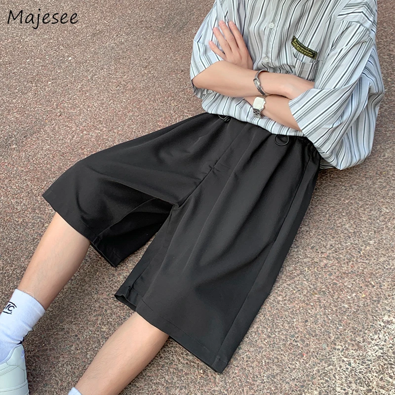 maamgic sweat shorts Men Solid Casual Shorts Loose Wide Leg Knee Length Summer Breathable Fashion Simple Trousers Korean Style Silk Satin Thin Bottom smart casual shorts mens