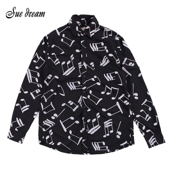 

Musical Note Printed Men's Shirt Japanese Streetwear Long Sleeve Shirt Loose Camisas Hombre Mens And Women Shirts