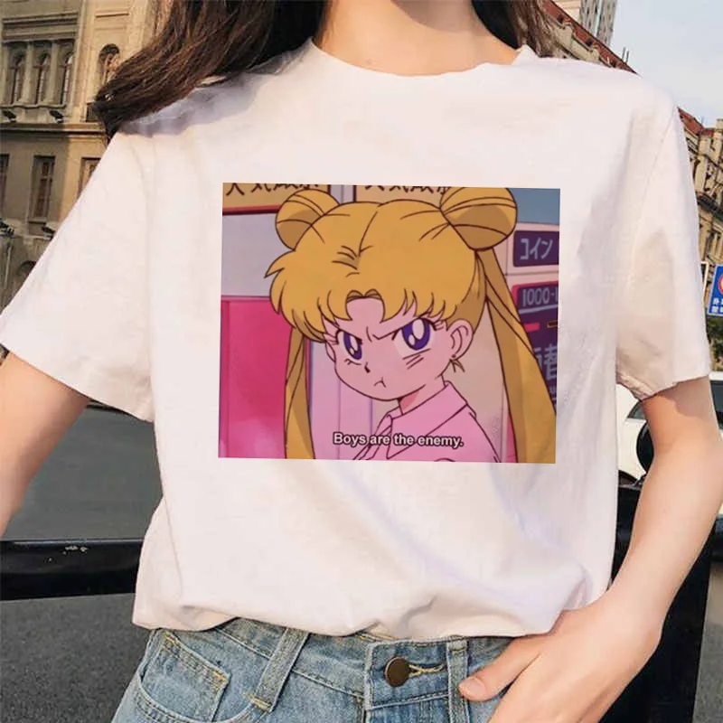 Sailor Moon 90s забавная футболка кофта с капюшоном футболка Эстетическая кошка аниме Женская Милая футболка Kawaii тройники мода Ullzang