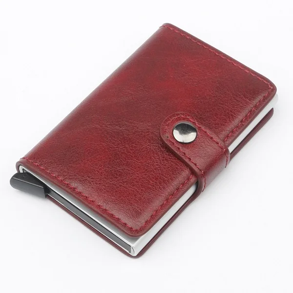 Мужской алюминиевый кошелек с задним карманом ID держатель для Карт RFID Блокировка мини тонкий металлический кошелек автоматический всплывающий кошелек для кредитных карт - Цвет: KB-009 red