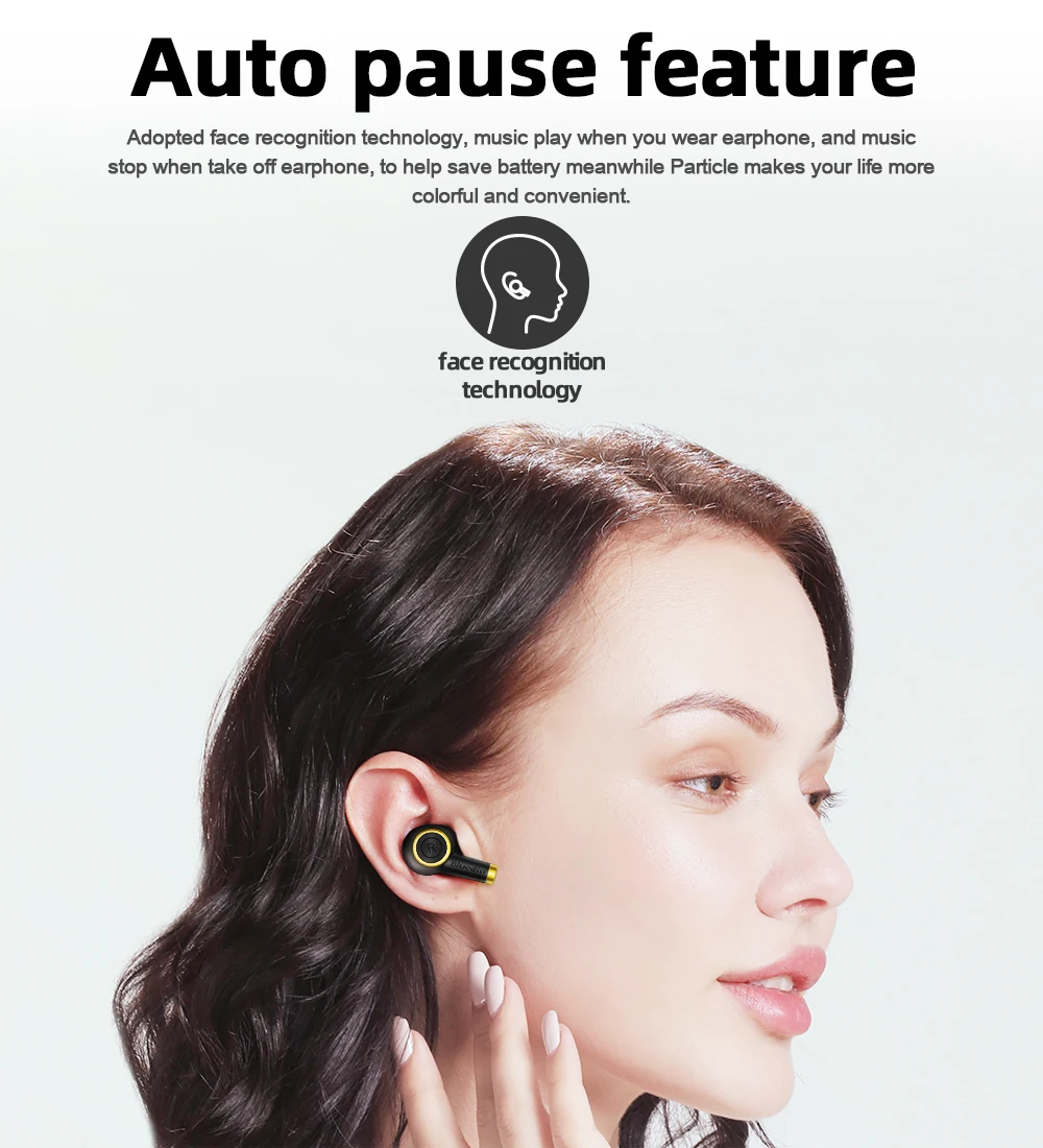 Bluedio Particle Bluetooth Headphones TWS Wireless Earbuds Waterproof Sports In-ear Headphones with Charging Case Support In-ear Detection - Black