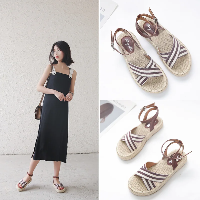 

2019 Summer New Style Sandals Women's Korean-style Straw Soft-Sole Casual Versitile Fashion STUDENT'S Shoes Fisherman Shoes