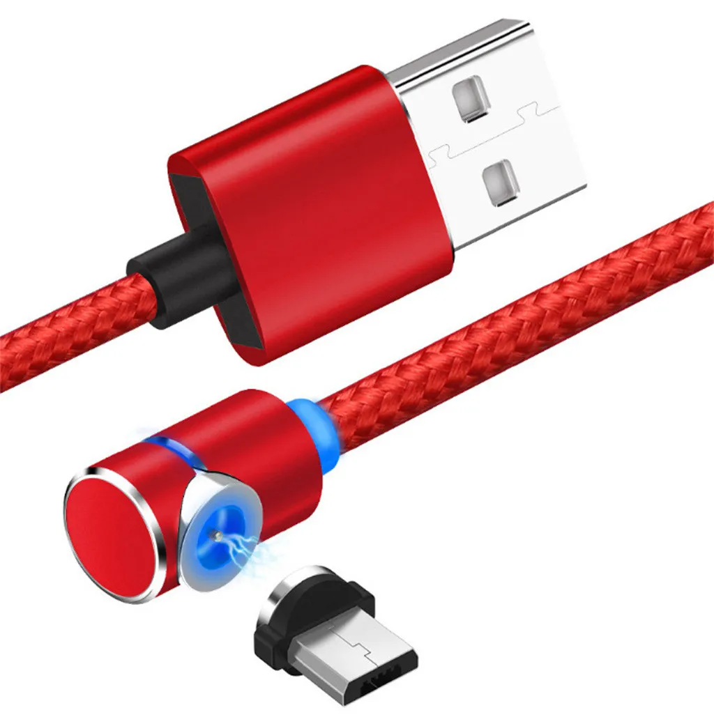 USB кабель Mirco USB 1 м магнит L tpye нейлон 90 градусов светодиодный кабель для быстрой зарядки для Xiaomi для huawei для samsung для andriod