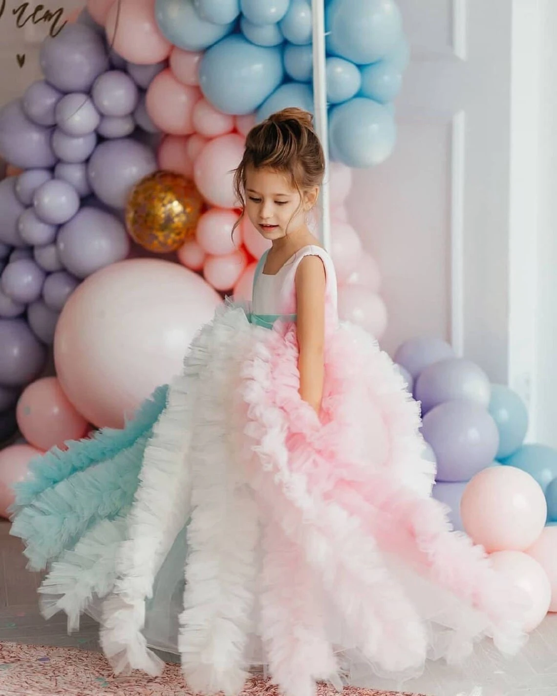 blue ball gown Dress For Girls Ruffles Ball Gown Wedding Dress Florwer Girl Dresses Children Princess Dress Girl Ball Gown Girl Kid's Dress evening wear