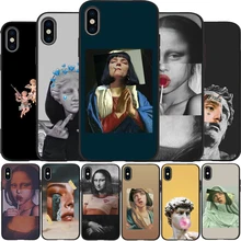 Van Gogh pintura de la Mona Lisa David suave de silicona TPU caja del teléfono negro para iPhone 5 5S iPhone 6 7 8 plus X XS X XR XS Max 11 Pro Max