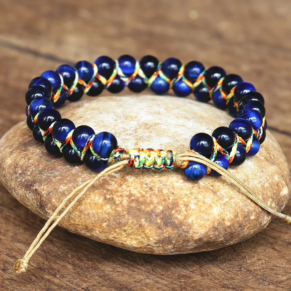 6mm Blue Tiger Eye Stone Beads Braided Bracelet Women Men Friendship Strand Charm Bracelet Bohemian Jewelry bracelet jewelry