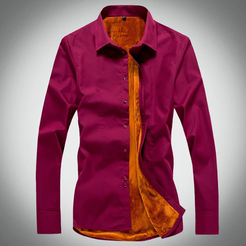

Men's plus Velvet Shirt Autumn And Winter Men Casual Solid Color Large Size Fold-down Collar Thick Warm