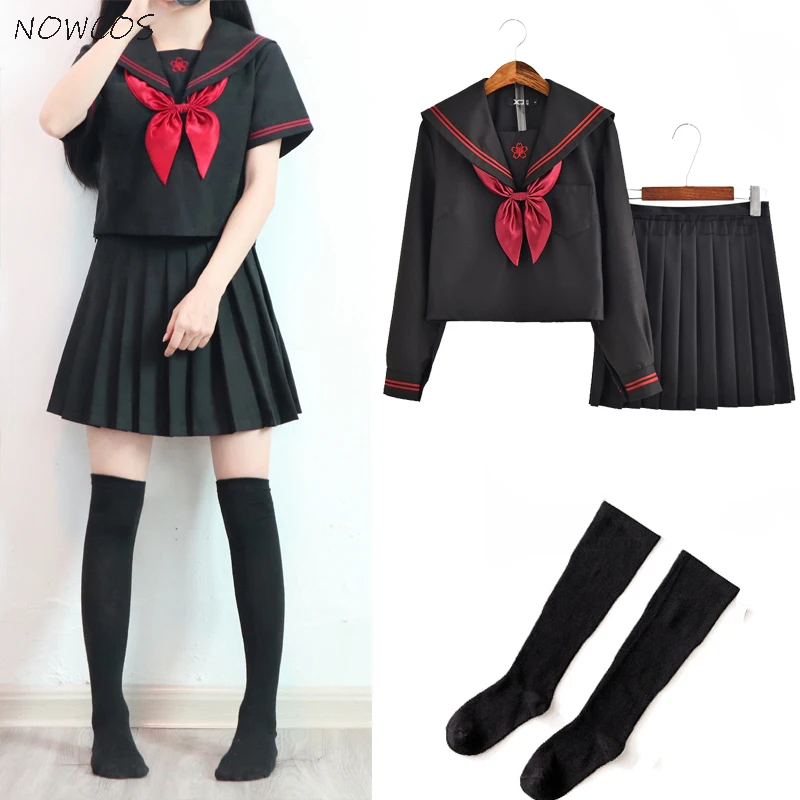 Dark Demon Japanese JK Sets School Uniform Girls Sakura Embroideried Autumn High School Women Novelty Sailor Suits Uniforms XXL japanese school uniform