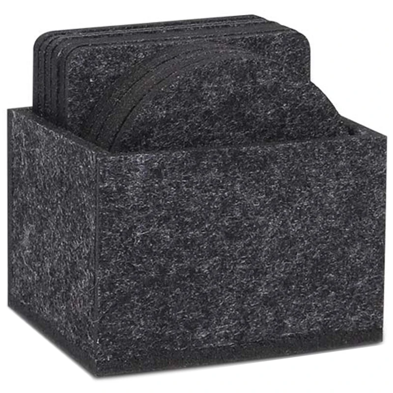 Set Of 12 Felt Coasters, Dark Gray Glass Coasters Set with Box, Round and Rectangle Coasters for Glasses, Table, Drinks, Cups, B afbeelding