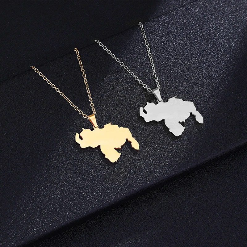 

2022 New Venezuela Map Pendant Necklaces Silver Color/Gold Color Stainless Steel Chain Necklace Choker Venezuelan Jewelry