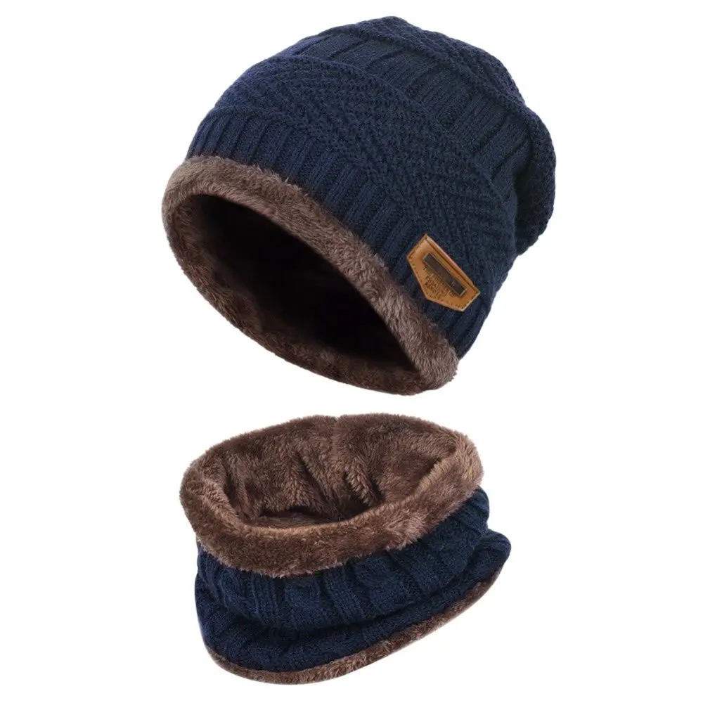 New Kids Winter Warm Knitted Hat with Scarf Set Skullies Beanies for 3-14 Years Old Boy's Children Cute Hat Scarf Set Beanie Cap