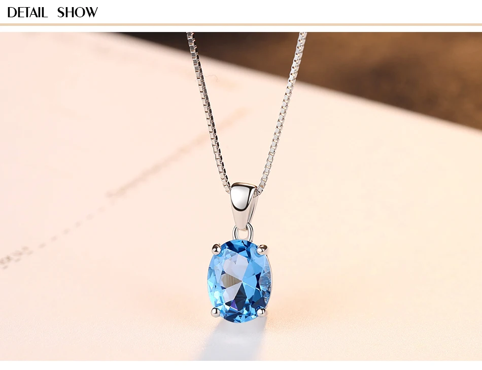 Gem&Time Elegant Blue Topaz Oval Shape Pendant Necklace For Women Sterling  Choker Necklace For Women Collares Mujer (2)