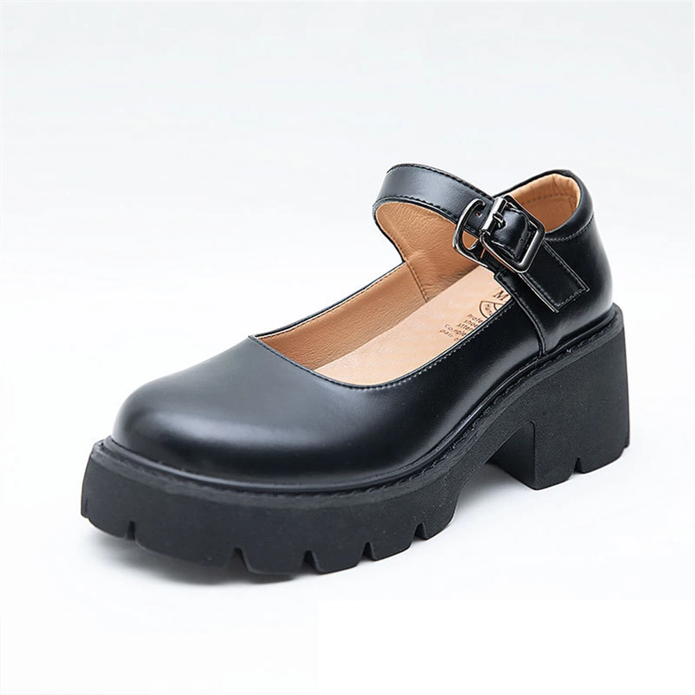

Women's JK Uniform Mary Jane Leather Shoes Chunky Heel Platform Lolita Pumps